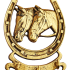Декоративная, настенная ключница из бронзы с 3 крючками — «Подкова с лошадьми» (рогами вверх)