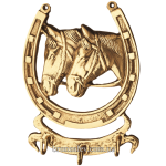 Ключница из бронзы настенная-«Подкова с лошадьми» (рогами вверх)