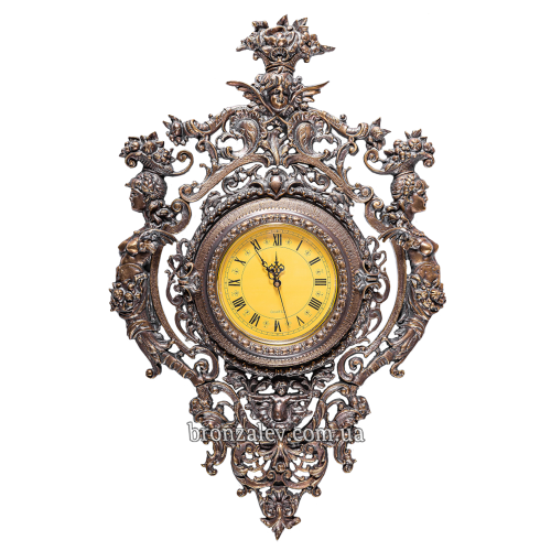 Настенные часы из бронзы «Кариатиды» в цвете под антиквариат