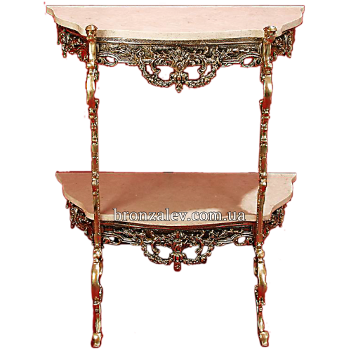 Бронзовый столик с двумя мраморными столешницами - «Консольный»